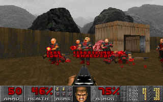 screenshot of a Doom game, with process IDs superimposed over the monsters